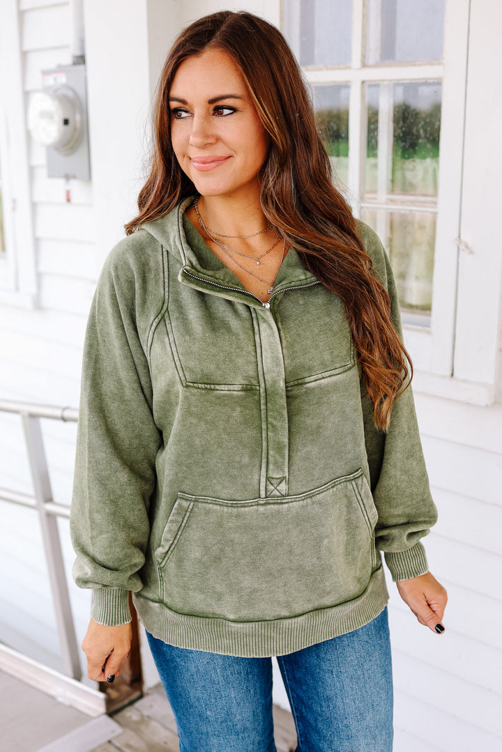 Itzel Acid Wash Hoodie - Light Olive