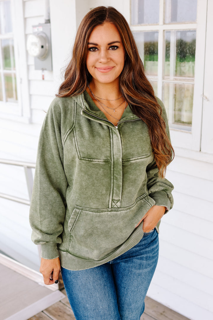 Itzel Acid Wash Hoodie - Light Olive