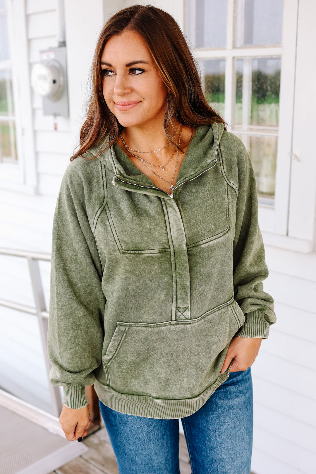 Itzel Acid Wash Hoodie - Light Olive