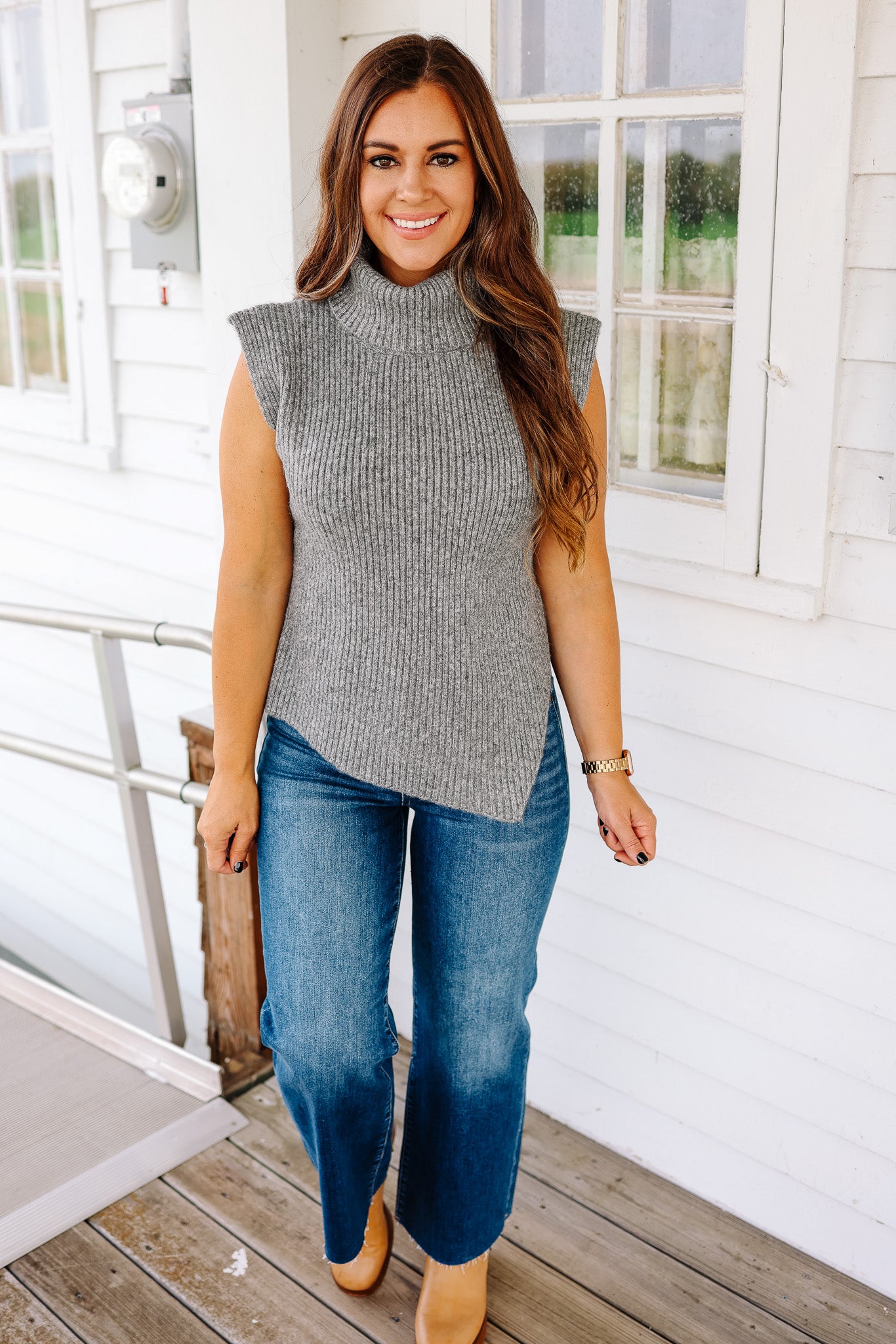 ベスト+ジレ CFT. high neck 2way knit long vest/gray Maia Asymmetrical Sweater Vest - Grey – Aiden & Oak