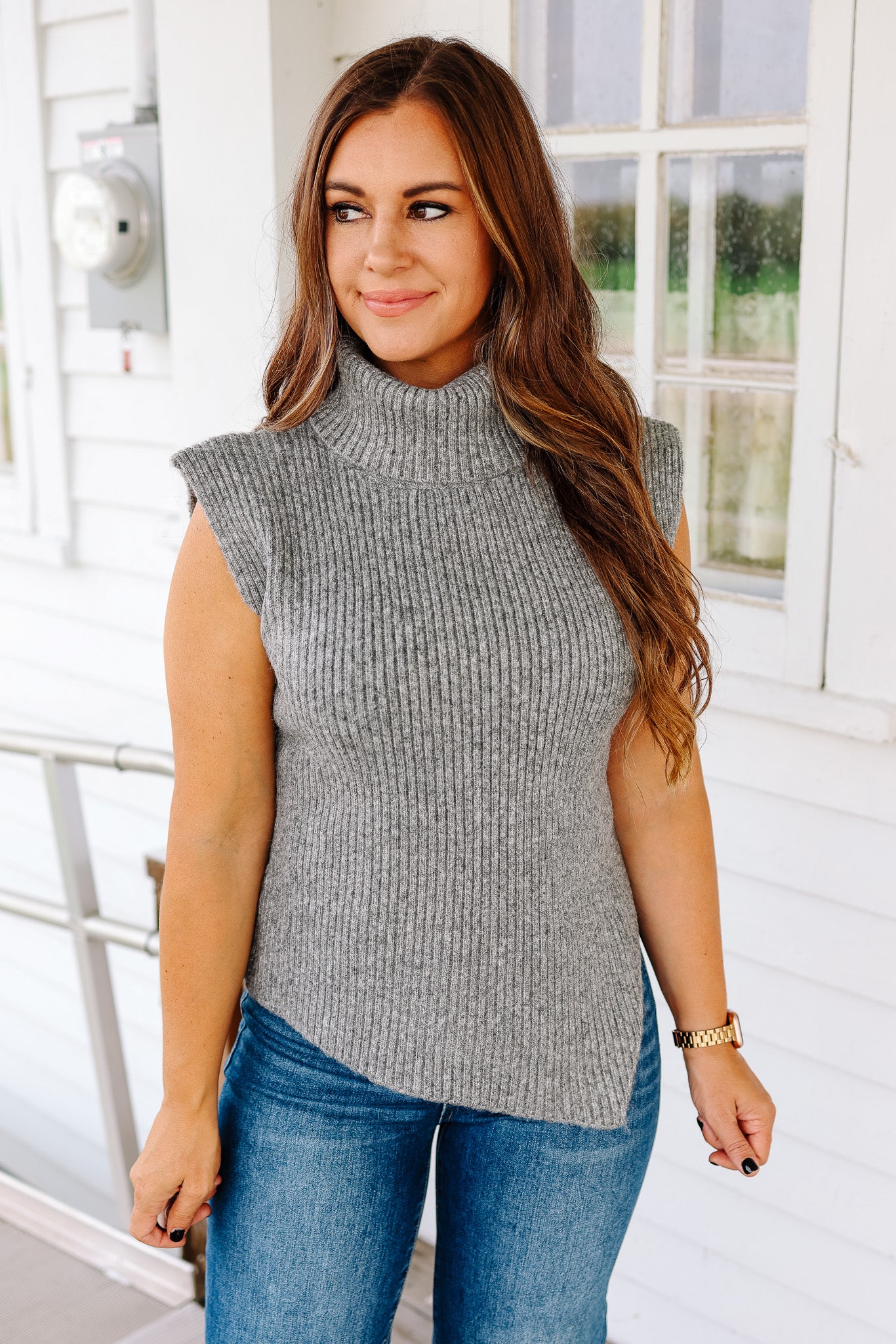【美品】SUPER HIGH TWIST WOOL DS VEST Maia Asymmetrical Sweater Vest - Grey – Aiden & Oak