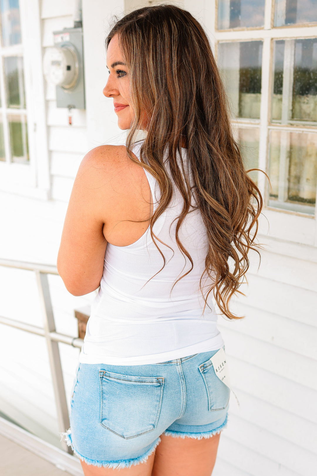 American Flag Ribbed Tank- White