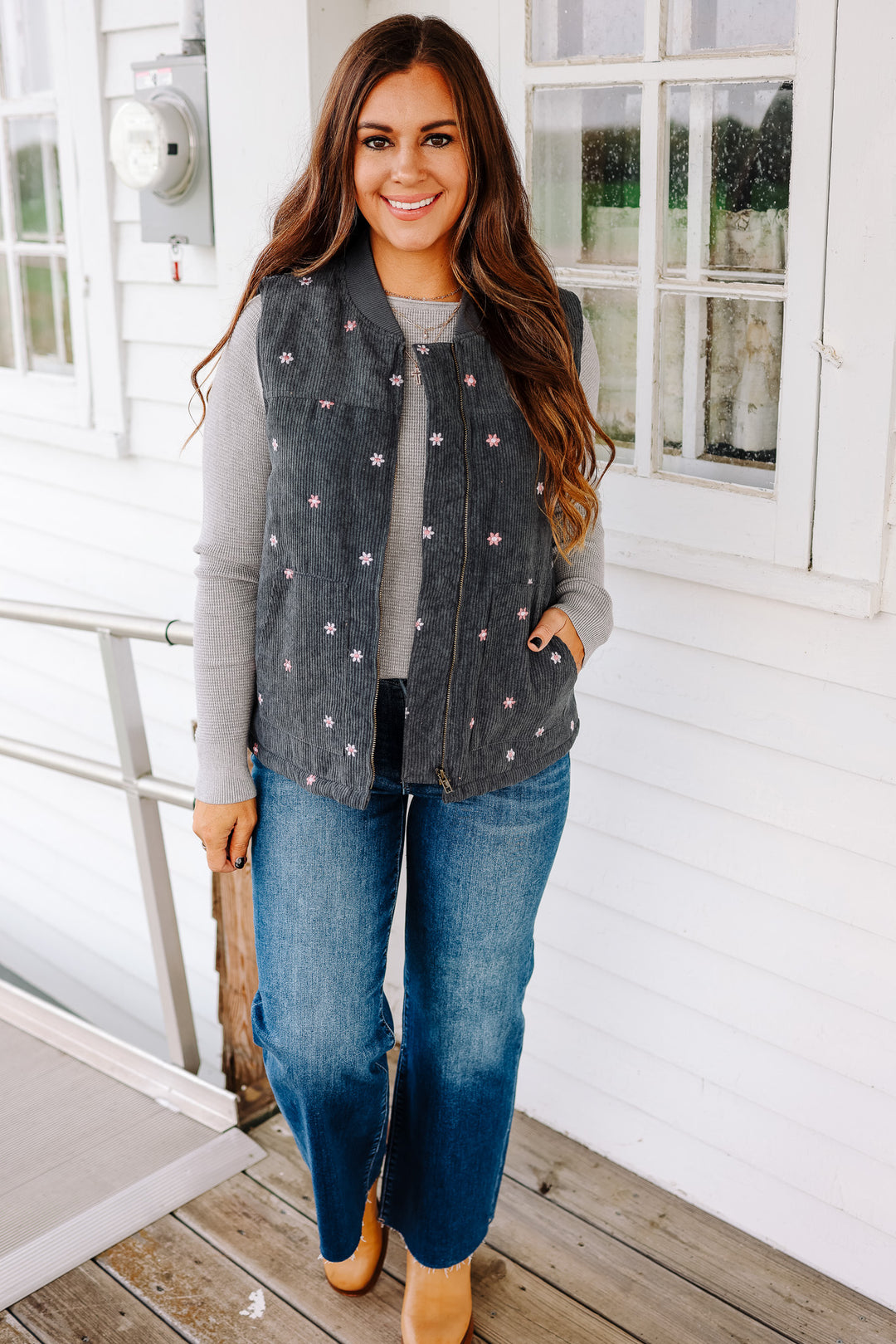 Rowan Embroidered Corduroy Vest - Teal