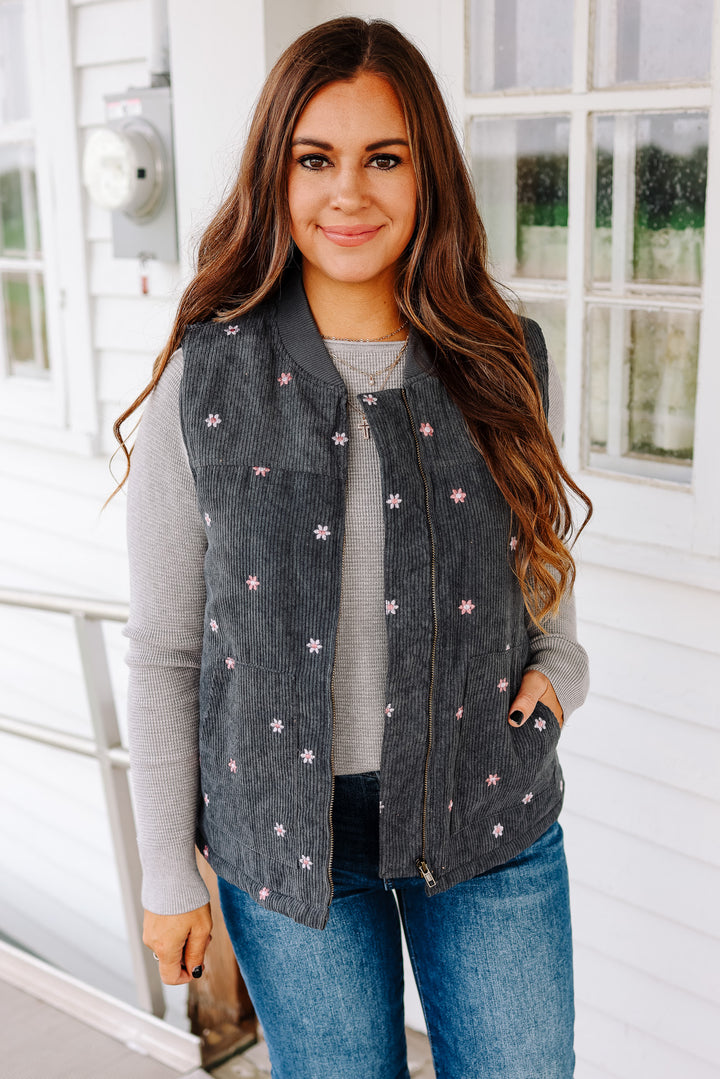 Rowan Embroidered Corduroy Vest - Teal