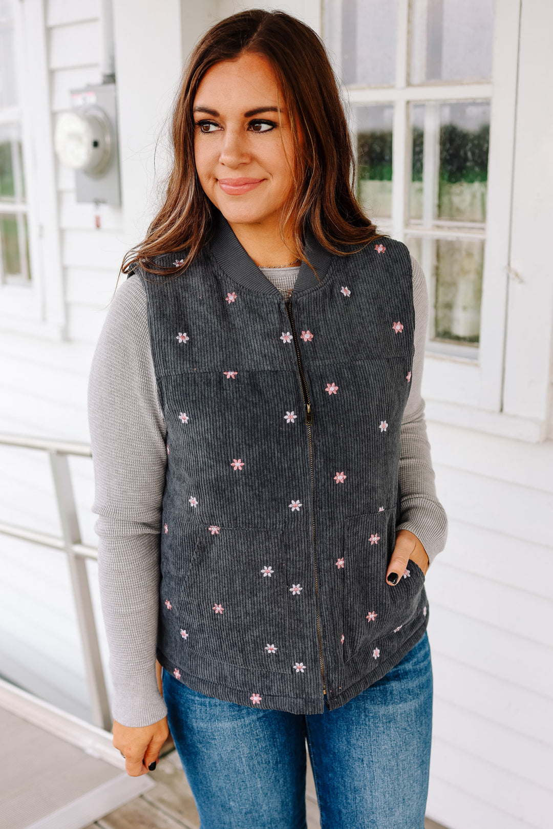 Rowan Embroidered Corduroy Vest - Teal