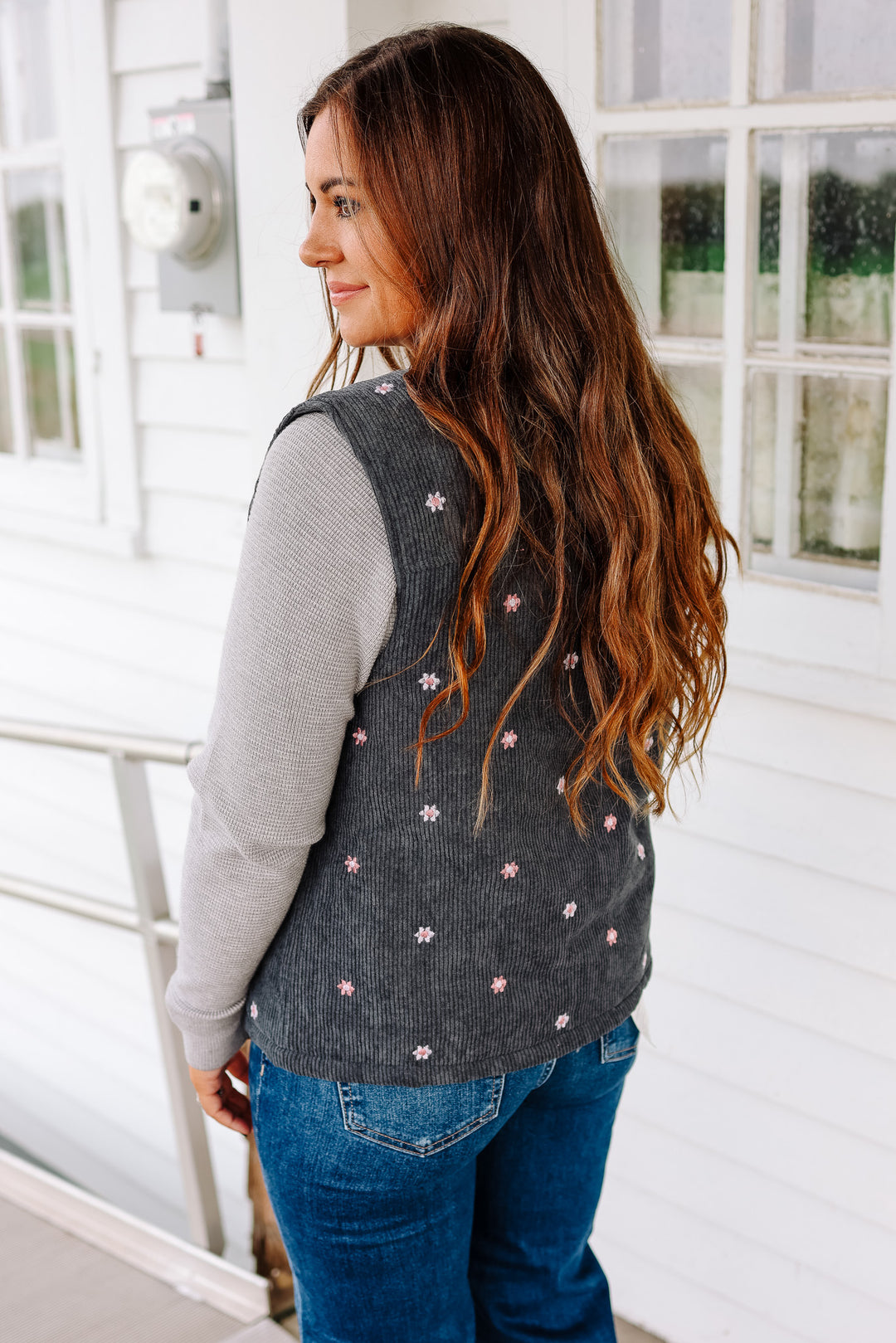 Rowan Embroidered Corduroy Vest - Teal