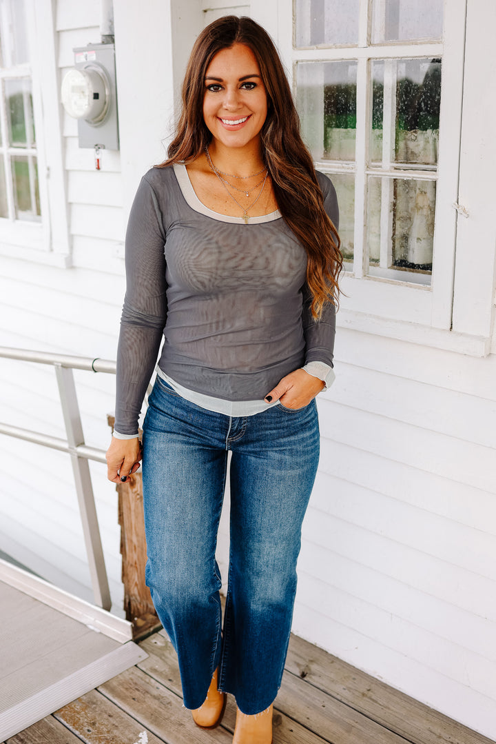 Elisa Double Layer Mesh Top - Slate/Mint