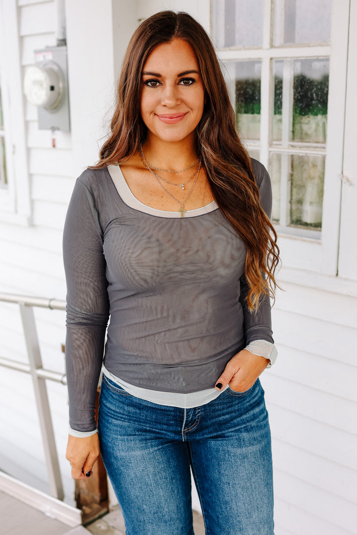 Elisa Double Layer Mesh Top - Slate/Mint
