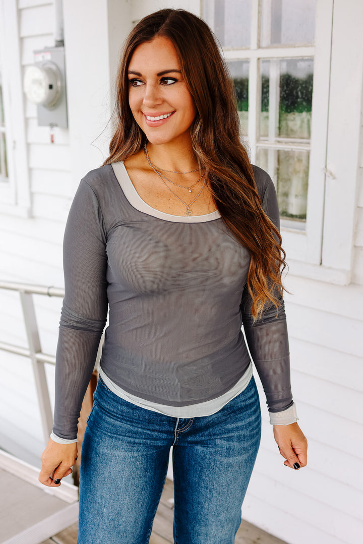 Elisa Double Layer Mesh Top - Slate/Mint