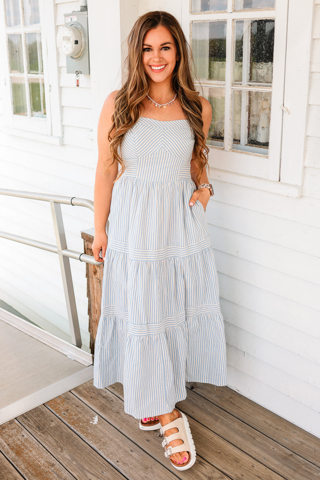 Ellie Tiered Midi Dress - Blue