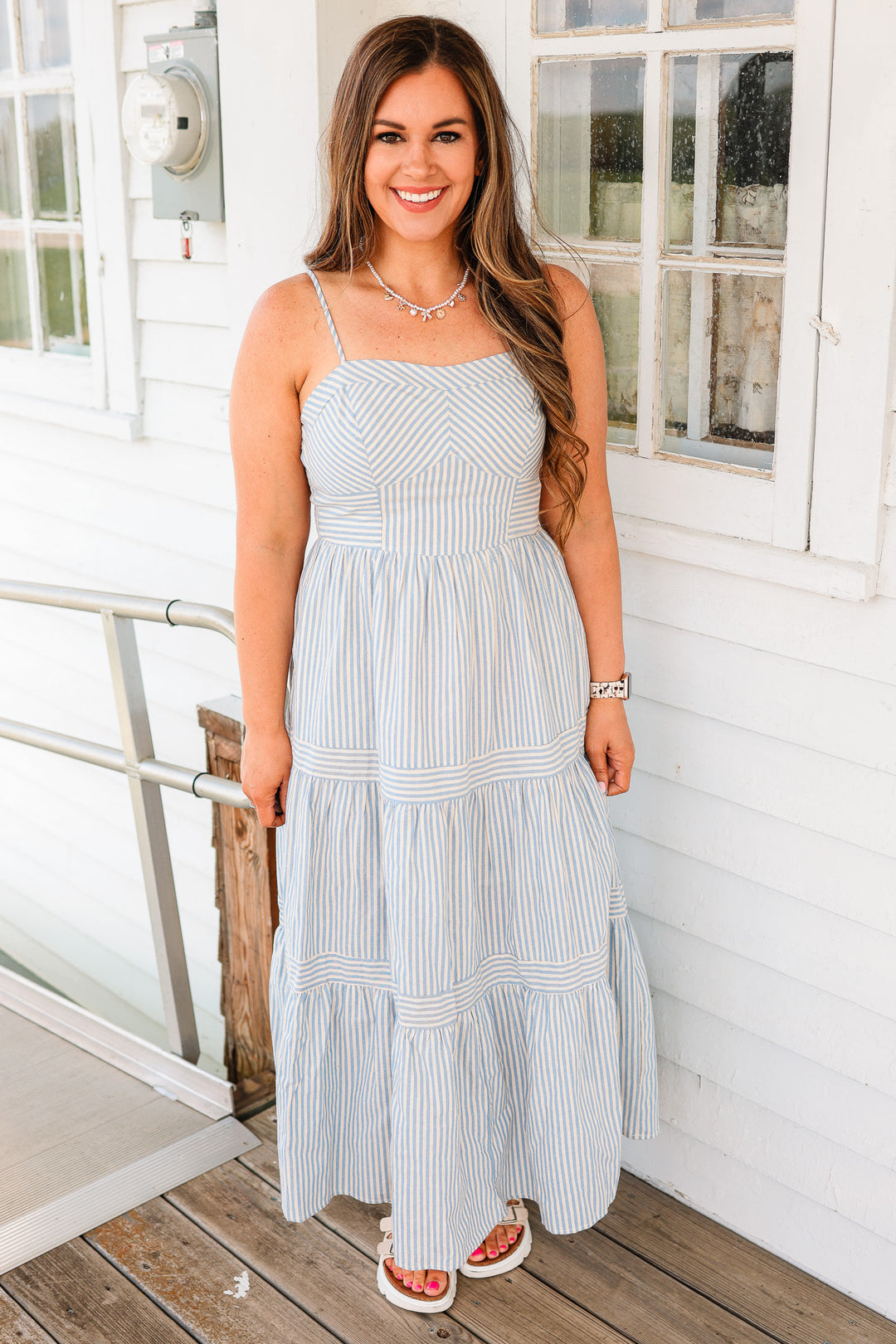 Ellie Tiered Midi Dress - Blue