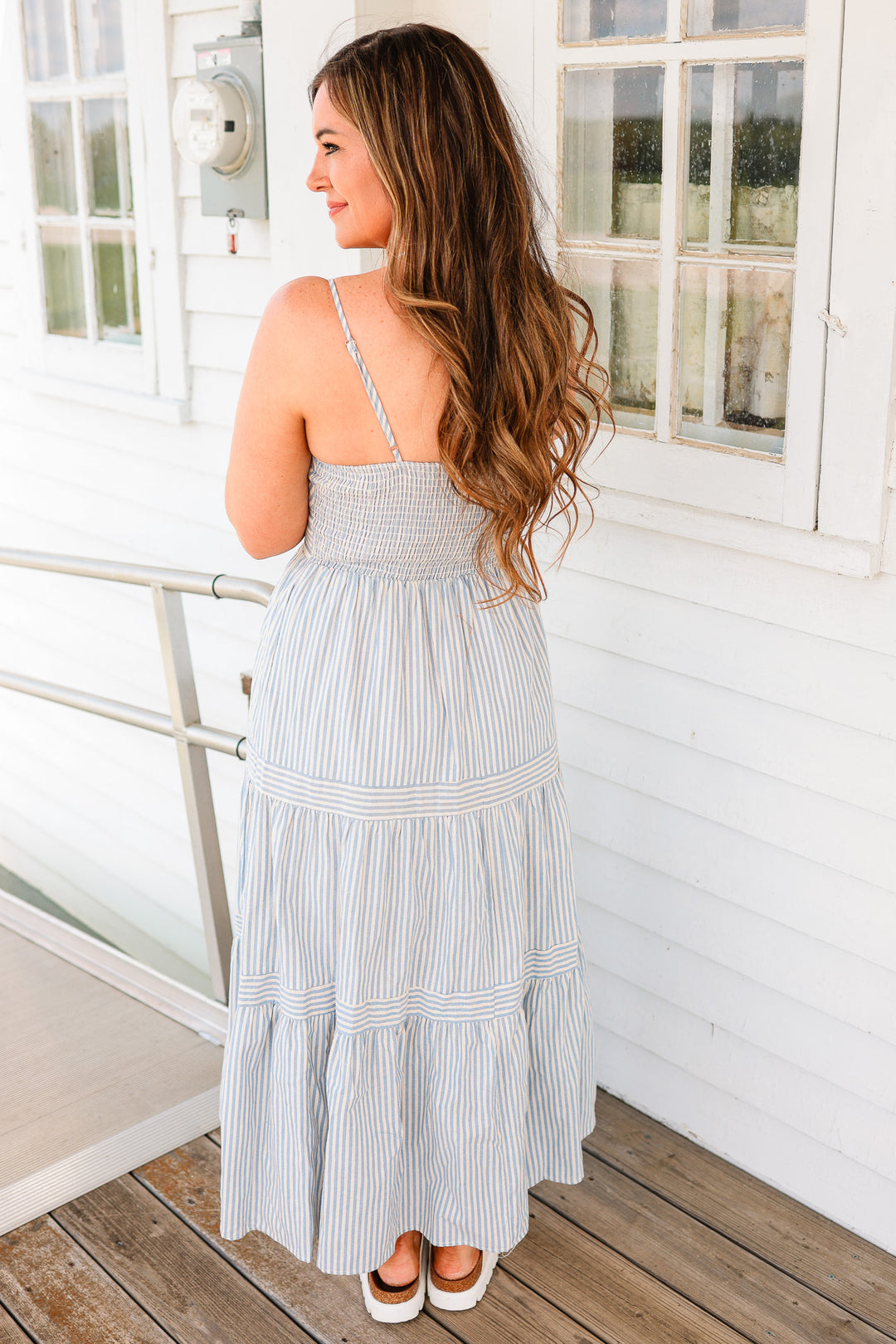 Ellie Tiered Midi Dress - Blue
