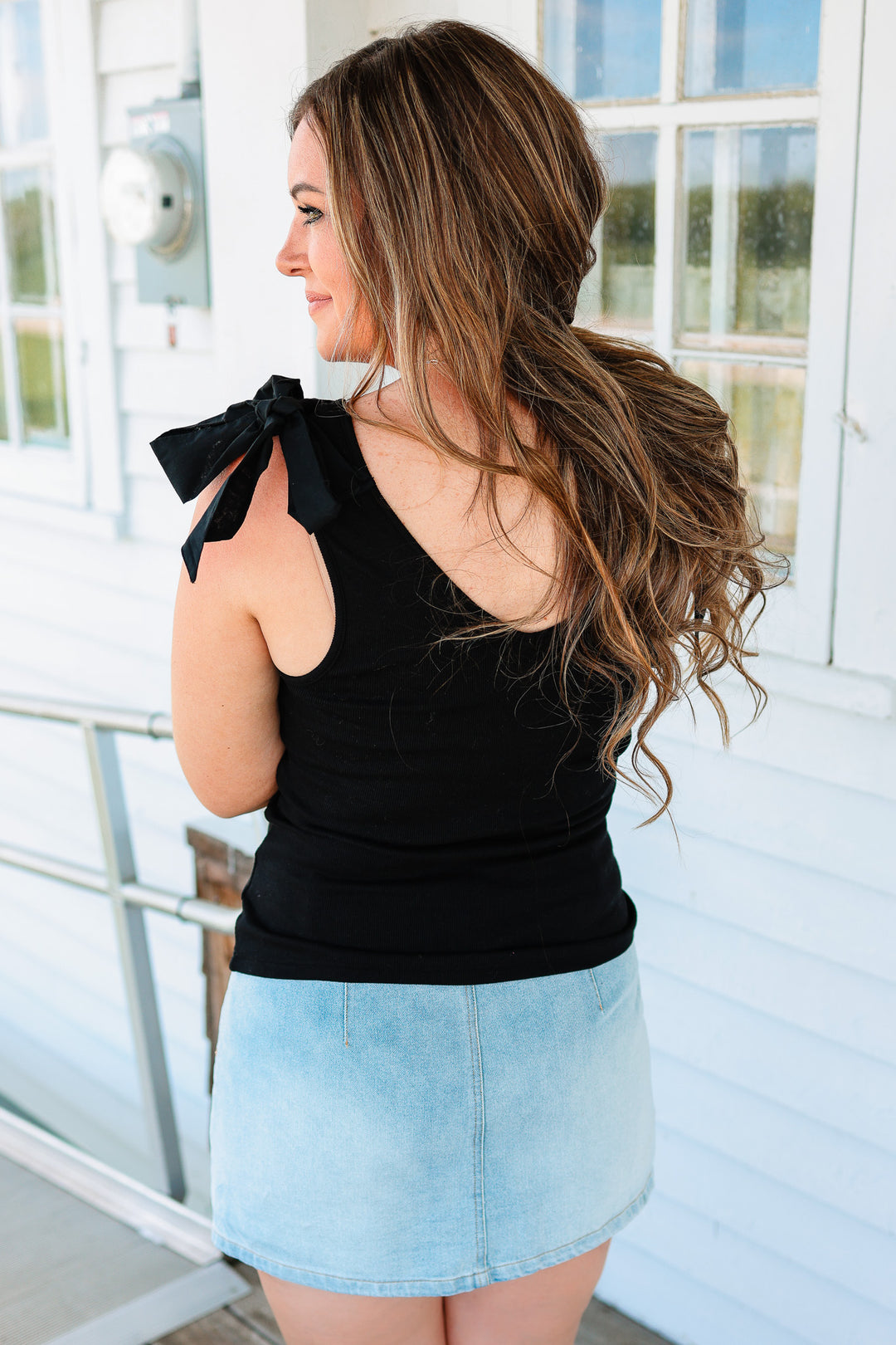 Phoebe Bow Tie Sleeve Tank - Black