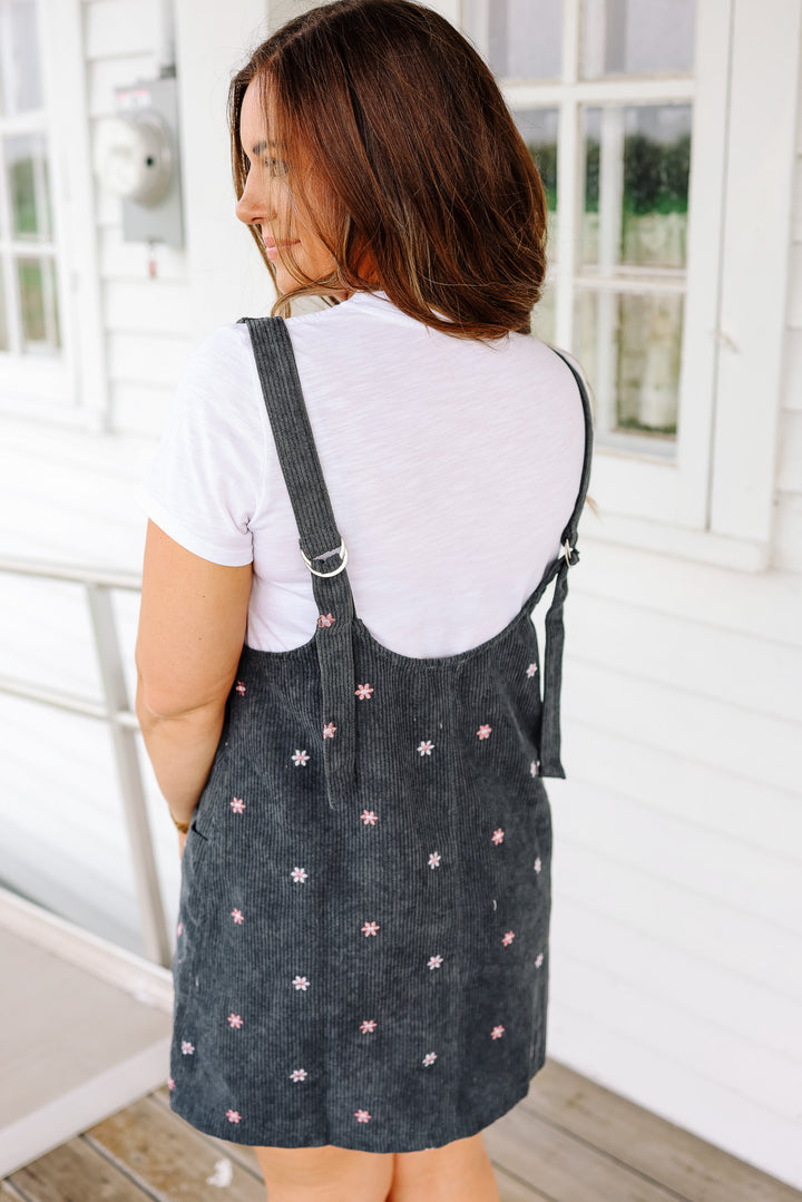 Mya Embroidered Corduroy Overall Dress - Teal