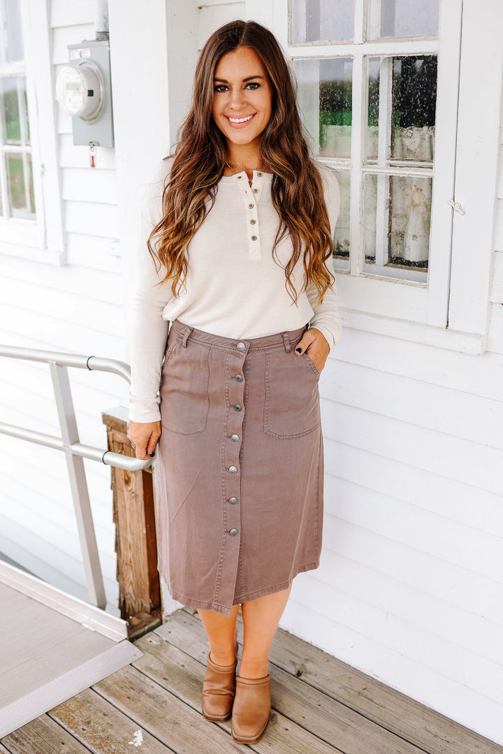 Binx Button Up Midi Skirt - Cocoa