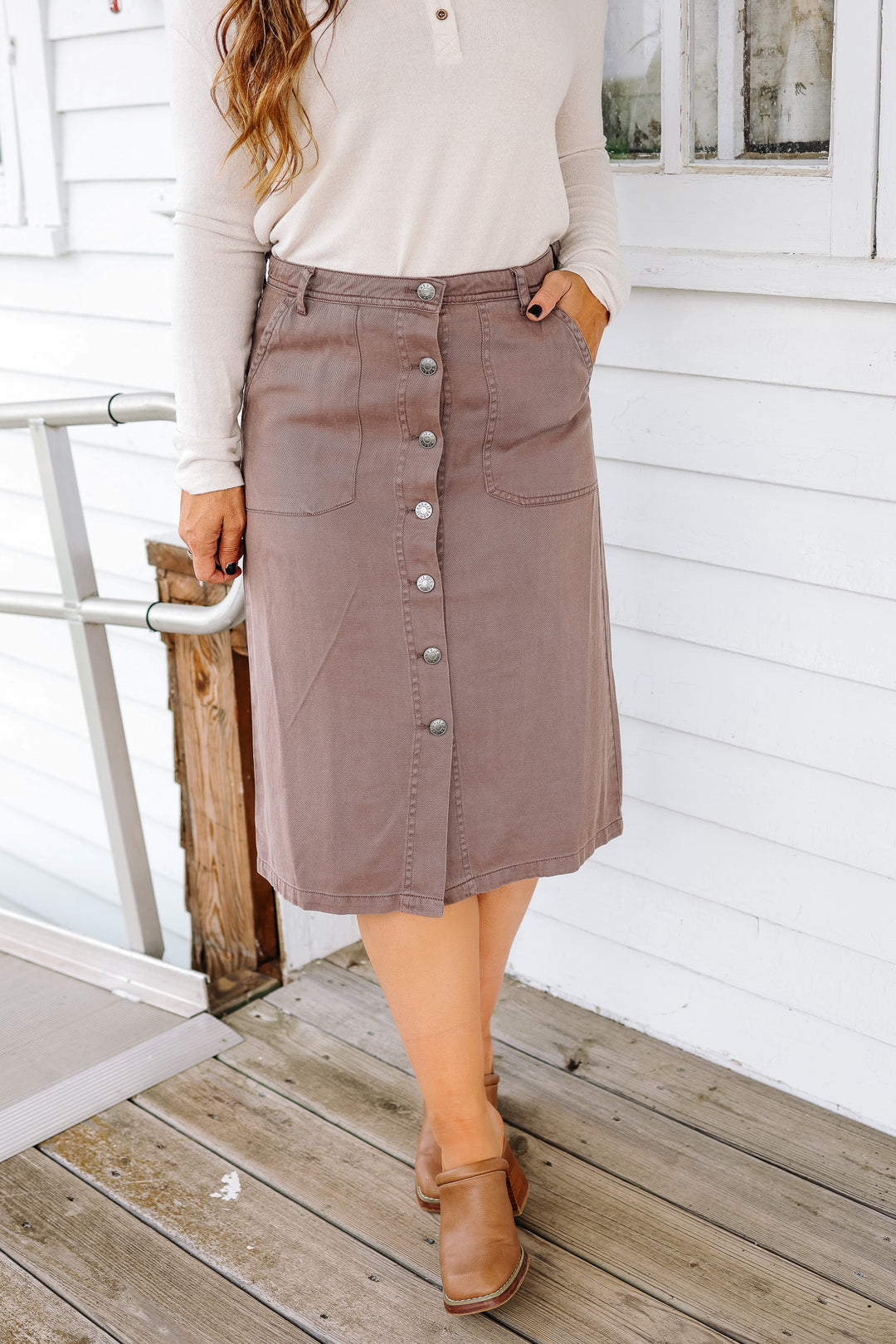 Binx Button Up Midi Skirt - Cocoa