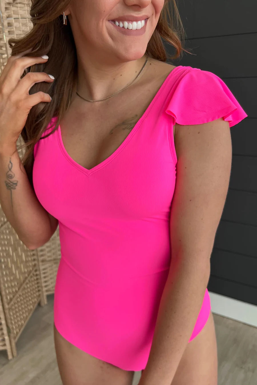 Beachside Bliss Ribbed One-Piece Swimsuit - Neon Pink