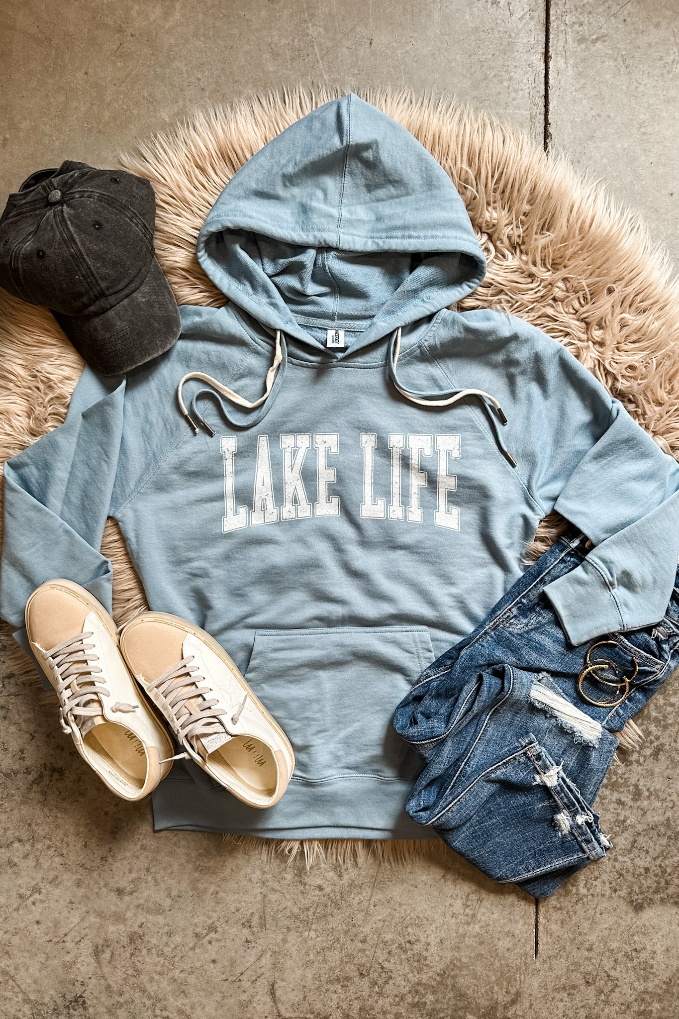 Lake Life Double String Hoodie - Misty Blue