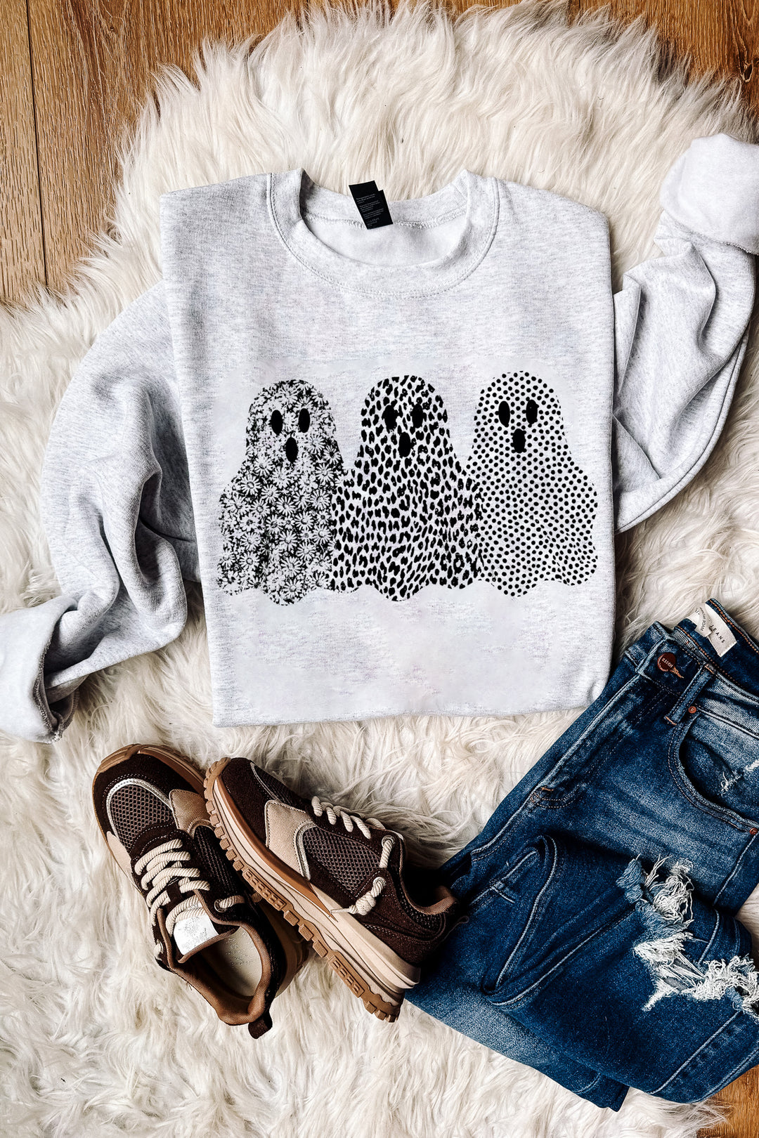 The Boo Crew Black Graphic Sweatshirt - Ash Grey