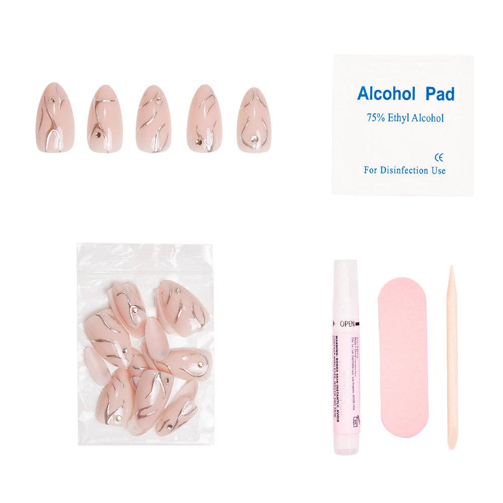 Astro Press-On Nails | 3D Raised Metallic Silver | Short Almond