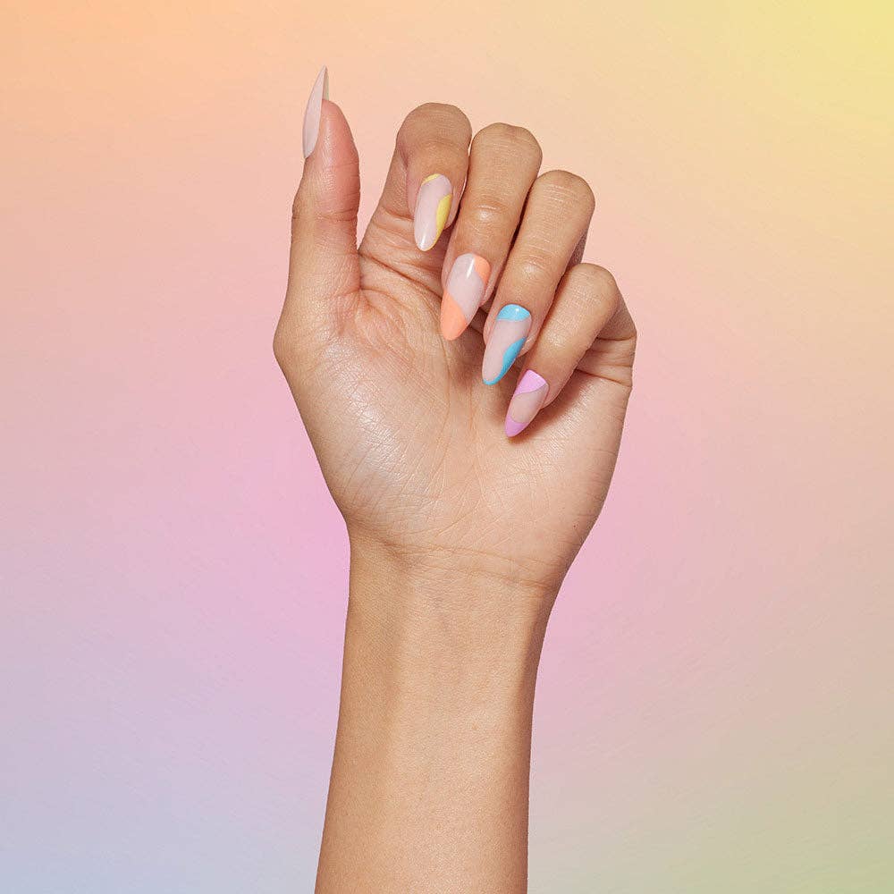 Rainbow Puff Press-On Nails | Medium Almond Multicolor Summer