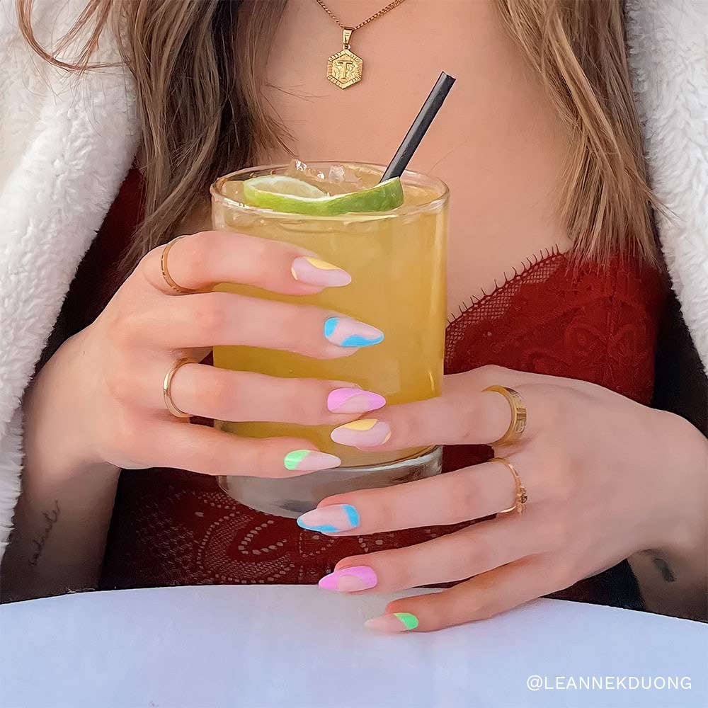 Rainbow Puff Press-On Nails | Medium Almond Multicolor Summer