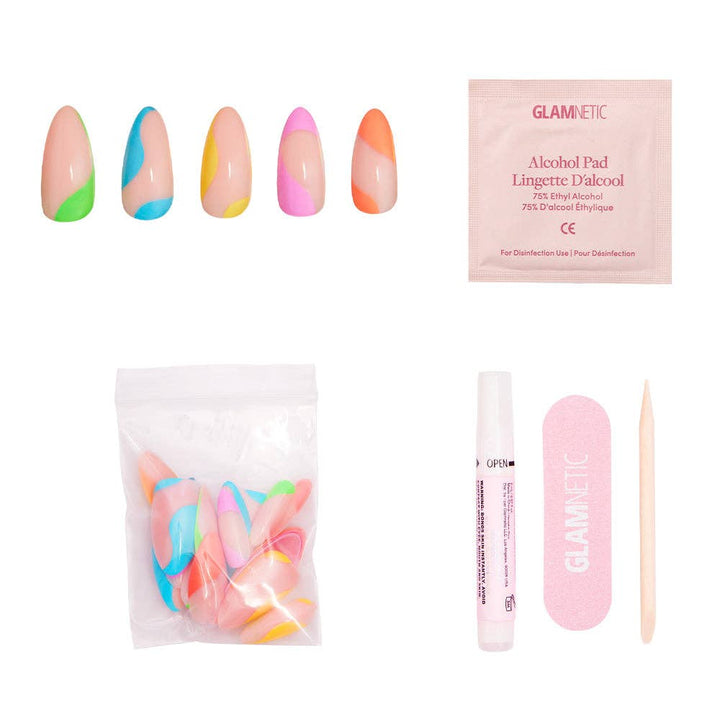 Rainbow Puff Press-On Nails | Medium Almond Multicolor Summer