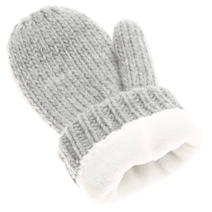 Fleece Lined Cable Knit Mittens - Light Grey
