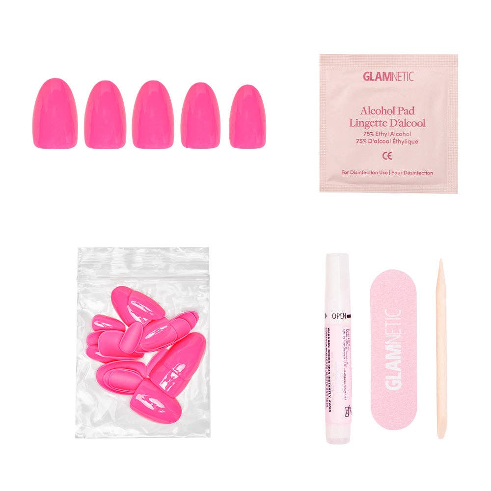 Hot Pink Press-On Nails | Short Oval Length