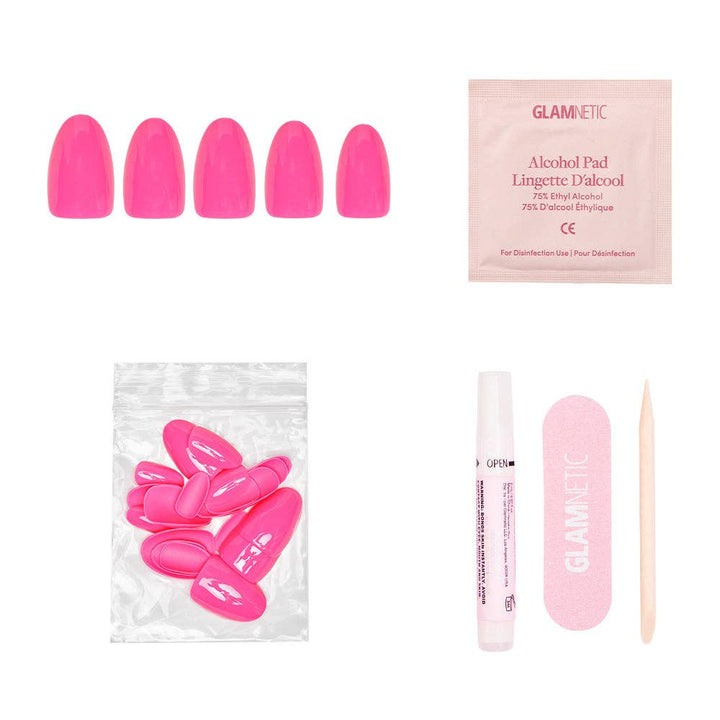 Hot Pink Press-On Nails | Short Oval Length