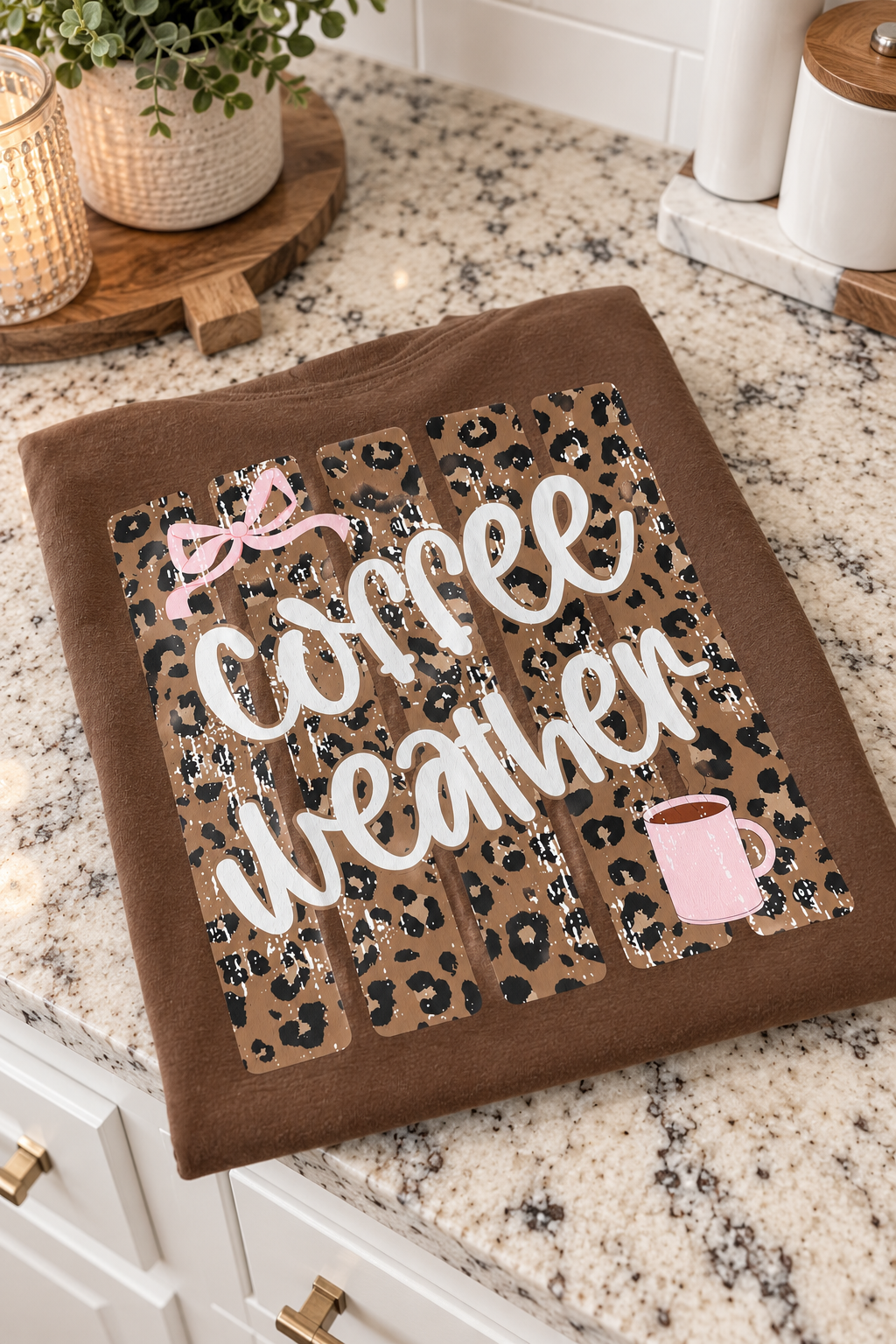 Leopard Stripe Coffee Weather Graphic Tee - Espresso