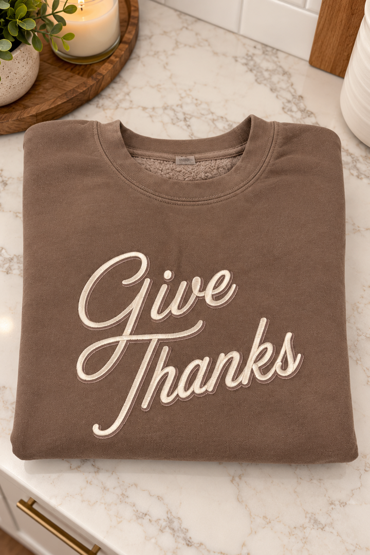 Give Thanks Embroidered Sweatshirt - Pigment Clay