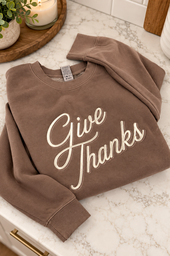 Give Thanks Embroidered Sweatshirt - Pigment Clay