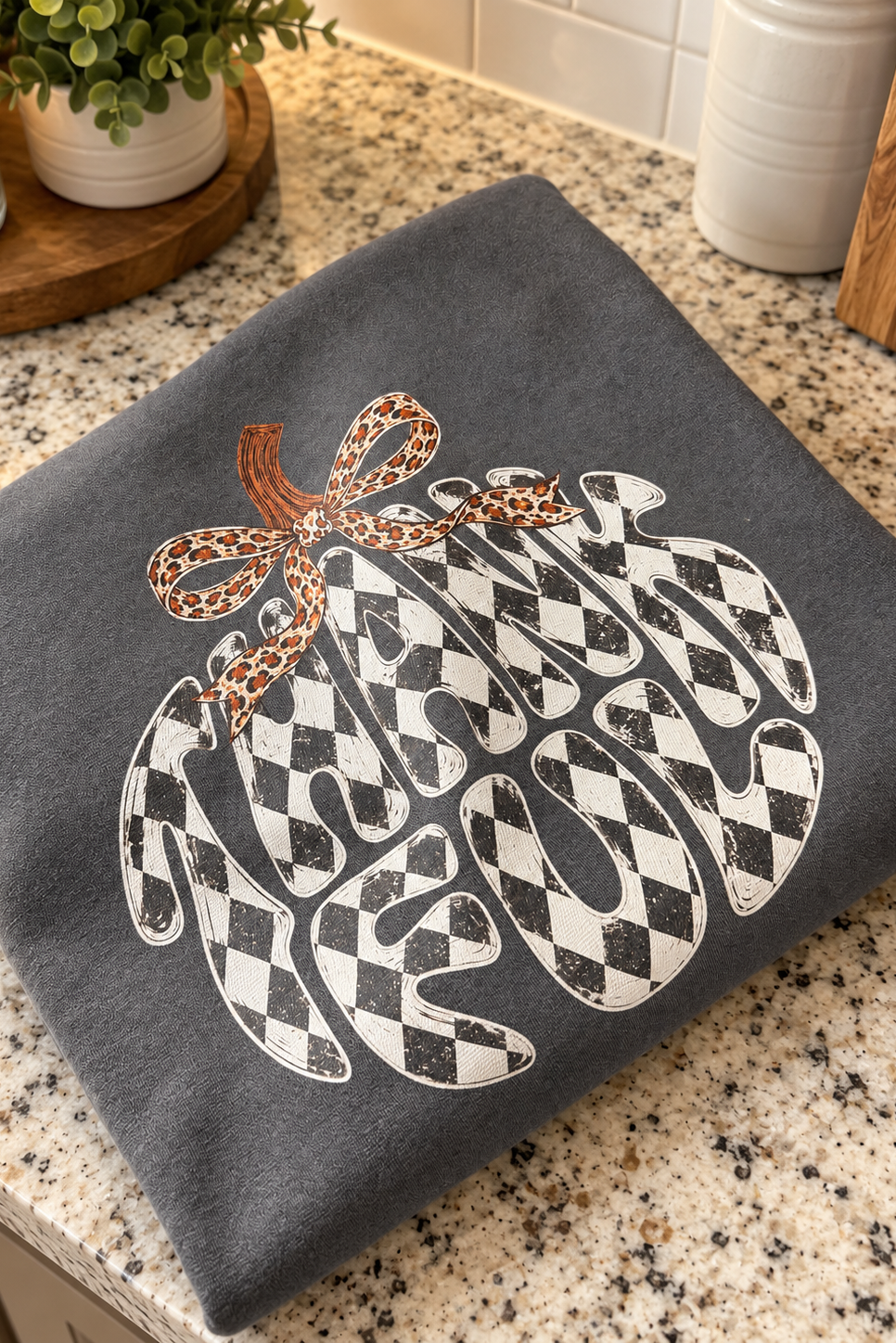 Thankful Checkered Pumpkin Graphic Sweatshirt - Pigment Black
