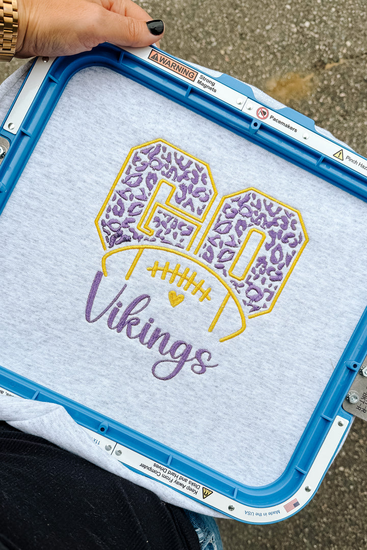 Leopard Go Vikings Embroidered Sweatshirt - Ash Grey