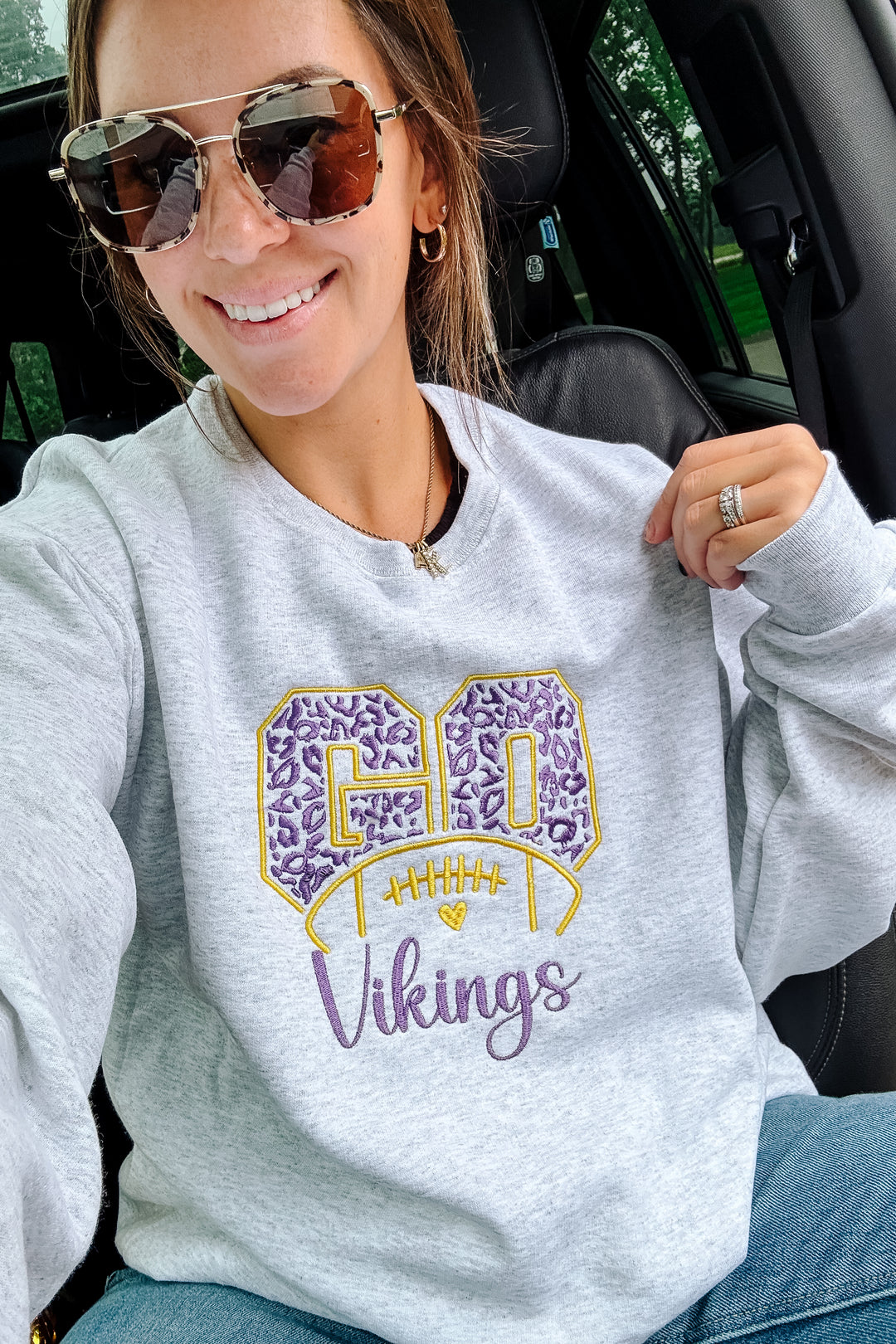 Leopard Go Vikings Embroidered Sweatshirt - Ash Grey