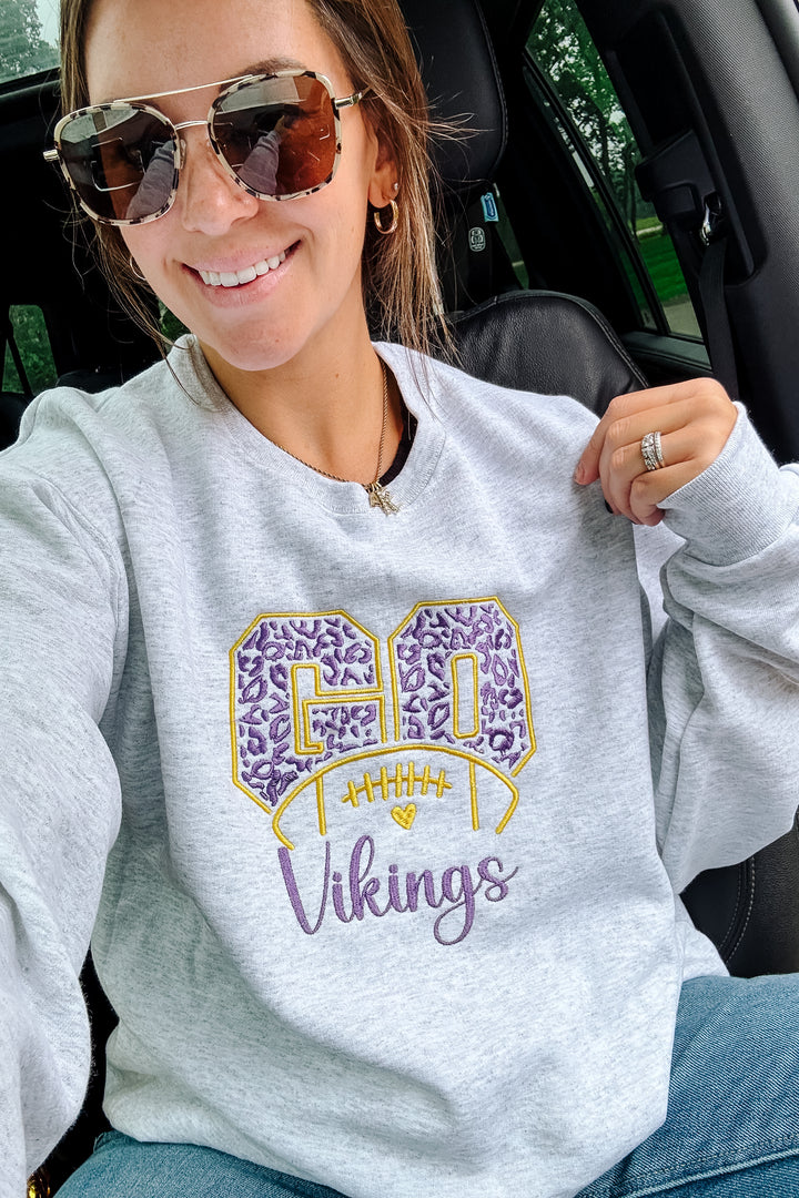 Leopard Go Vikings Embroidered Sweatshirt - Ash Grey