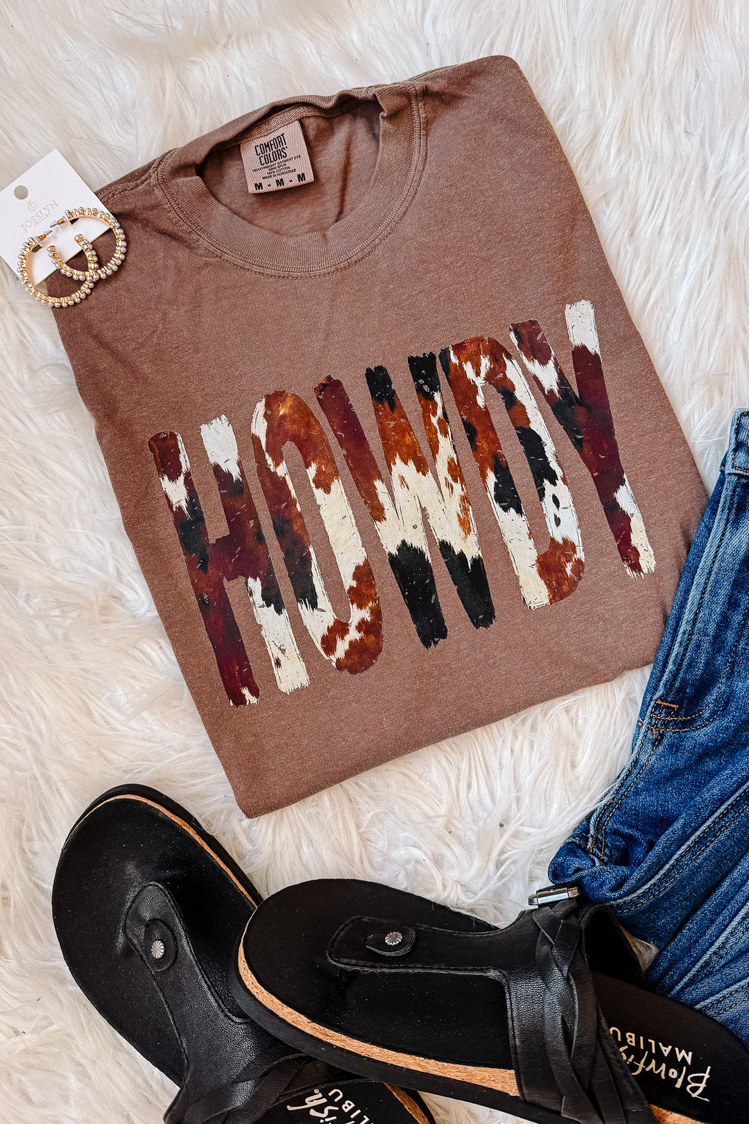 HOWDY Cow Print Graphic Tee - Espresso
