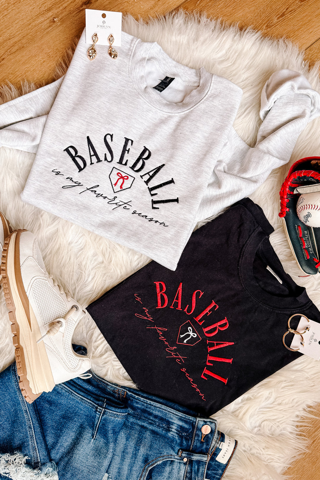 Home Plate Ribbon Baseball Embroidered Sweatshirt - Multiple Styles