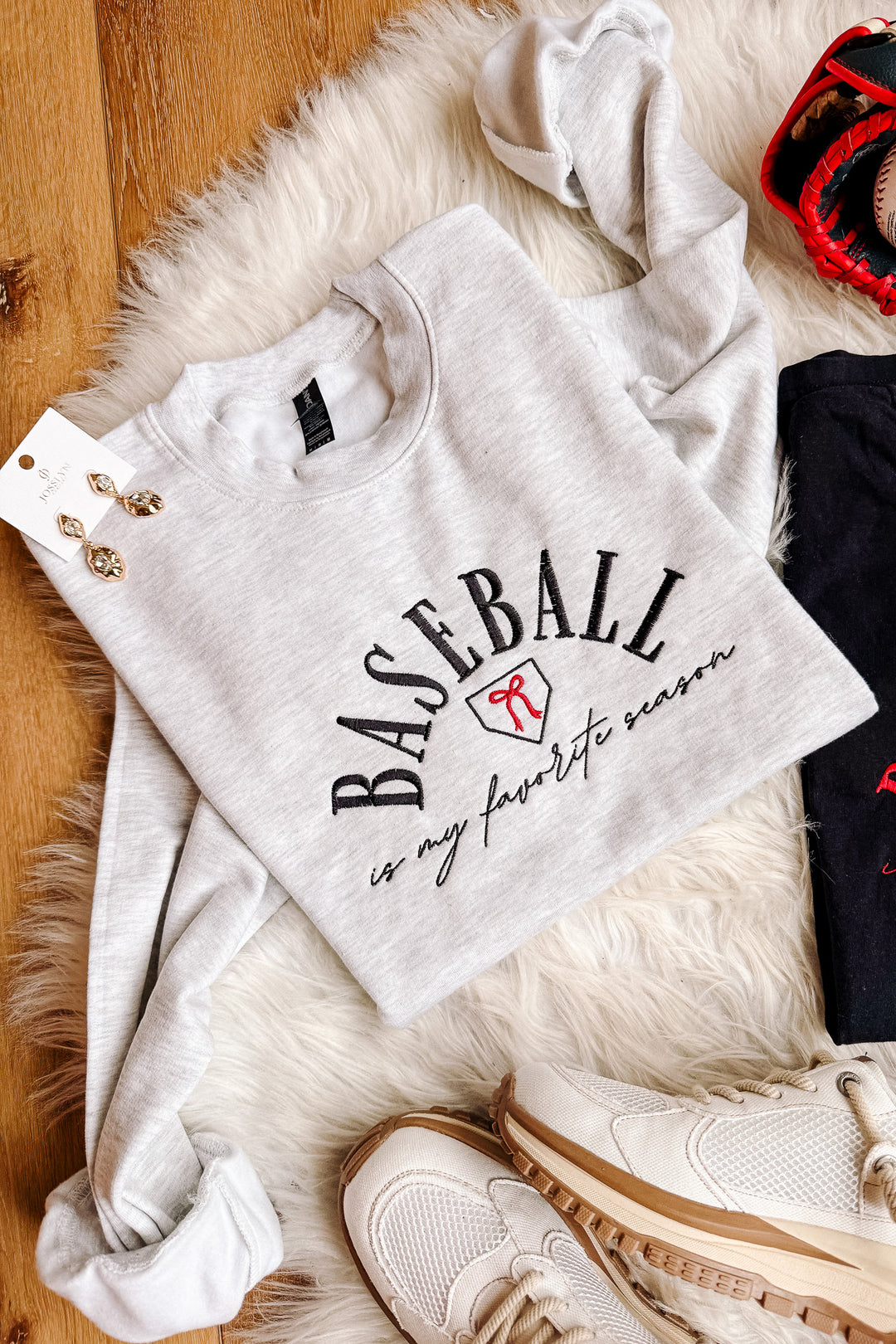 Home Plate Ribbon Baseball Embroidered Sweatshirt - Multiple Styles