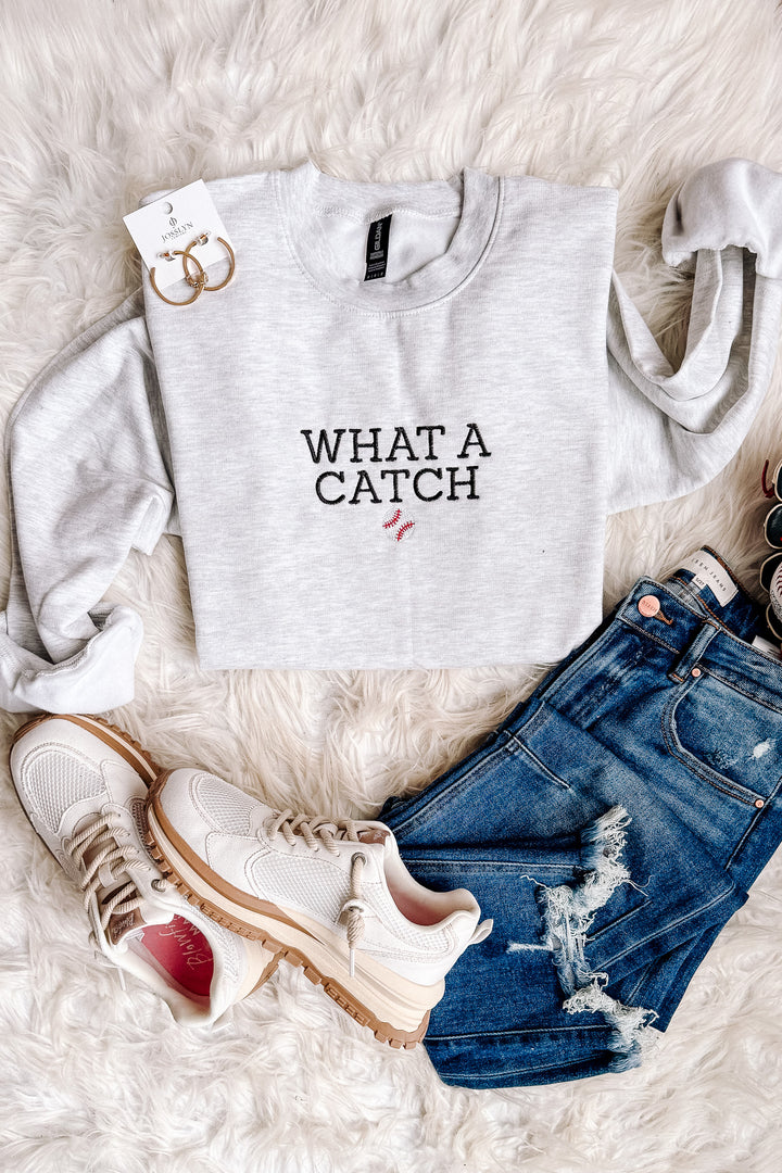 What A Catch Embroidered Sweatshirt - Ash Grey