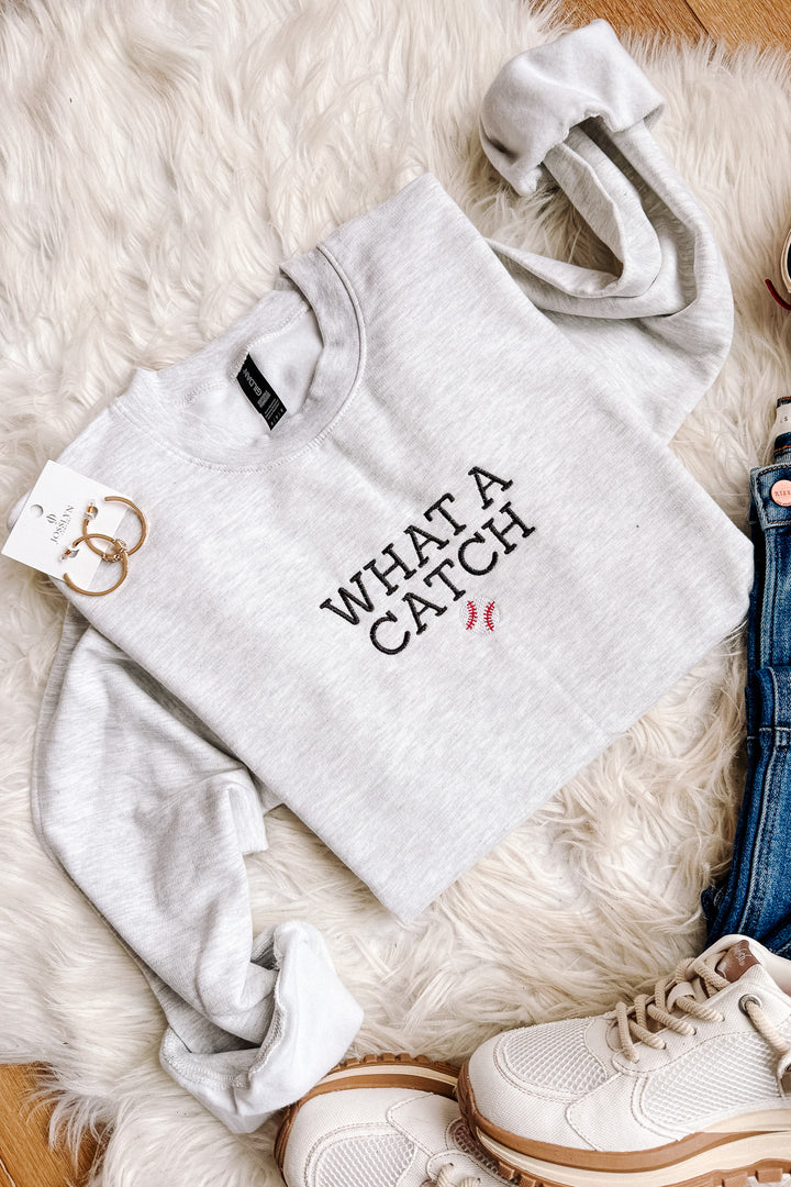 What A Catch Embroidered Sweatshirt - Ash Grey