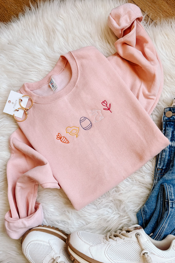 Easter Icons Embroidered Sweatshirt - Blush Pink