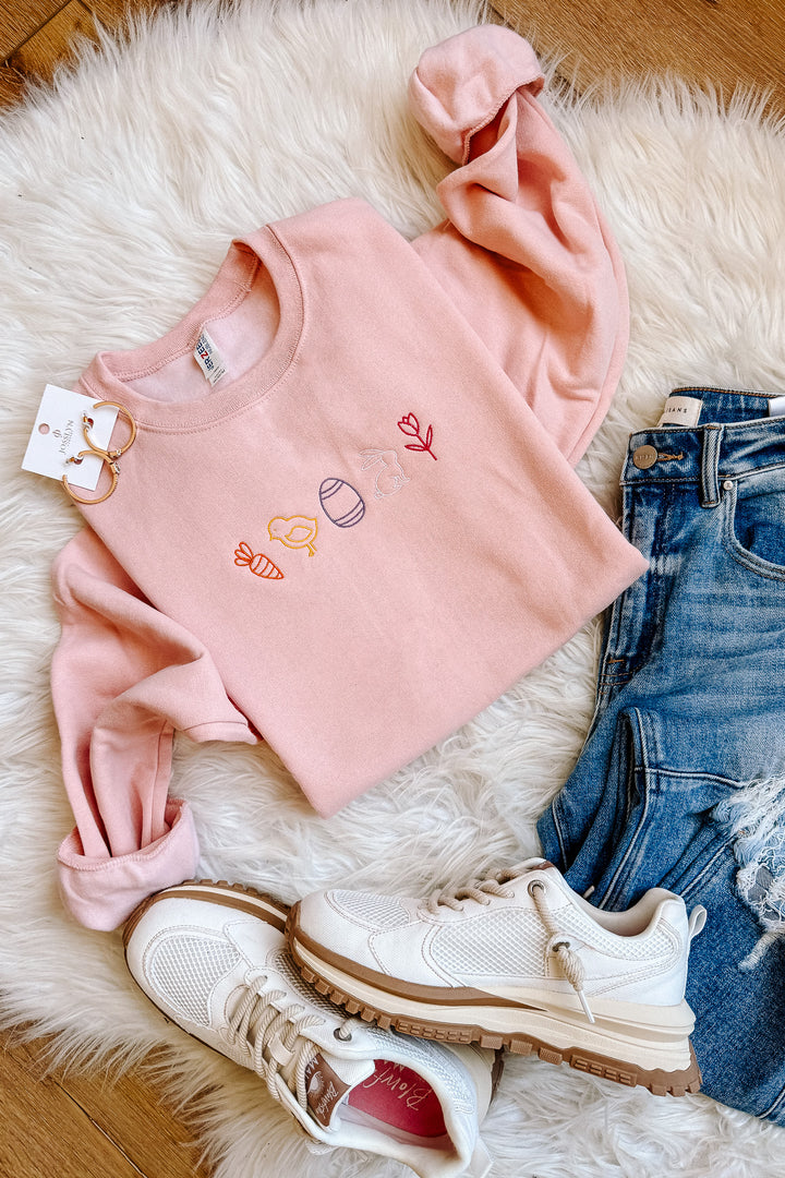 Easter Icons Embroidered Sweatshirt - Blush Pink