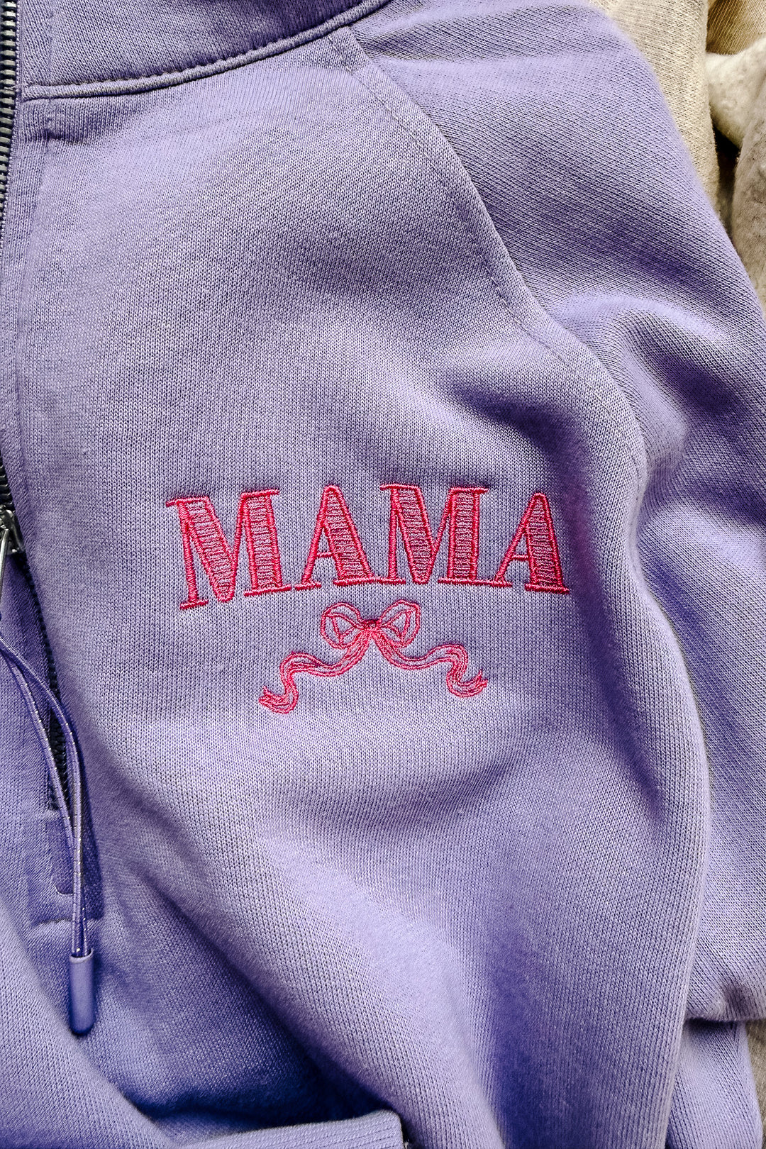 MAMA Ribbon Embroidered Half Zip - Orchid
