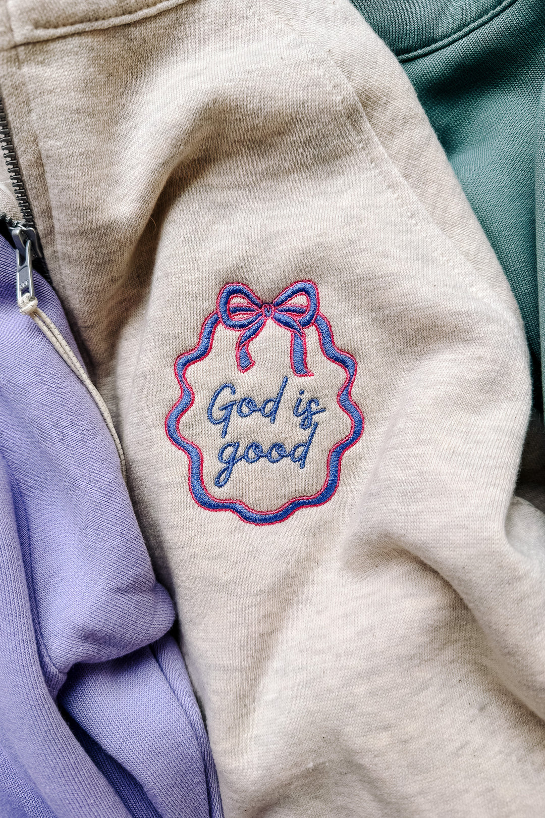 God is Good Frame Embroidered Half Zip - Oatmeal Heather