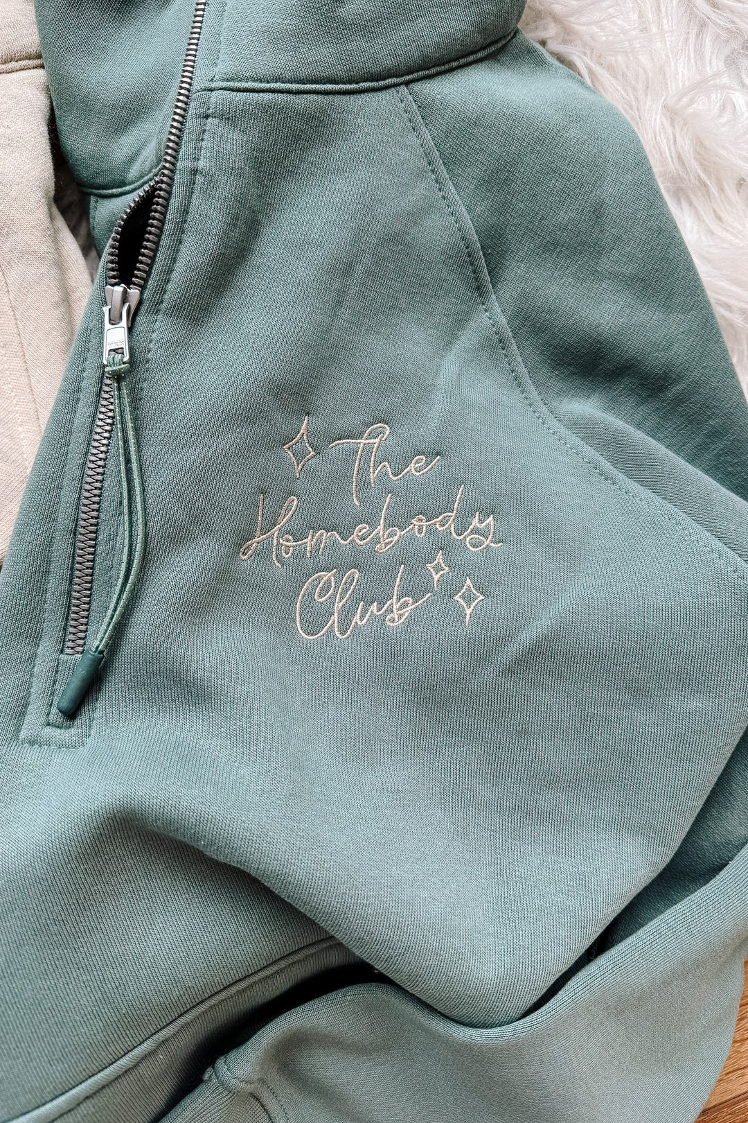The Homebody Club Embroidered Half Zip - Sea Sage