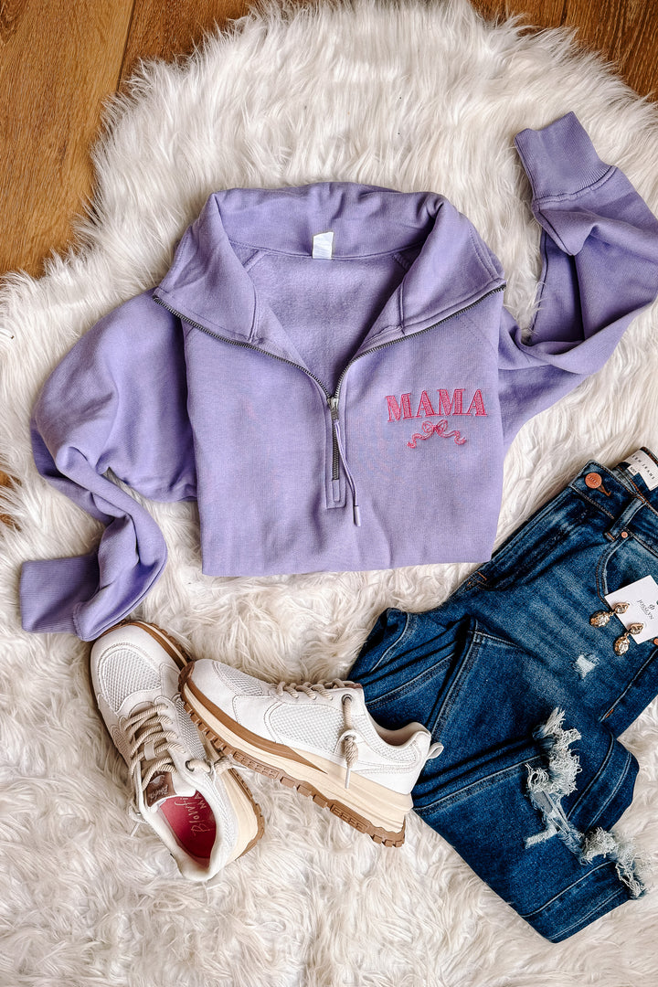 MAMA Ribbon Embroidered Half Zip - Orchid