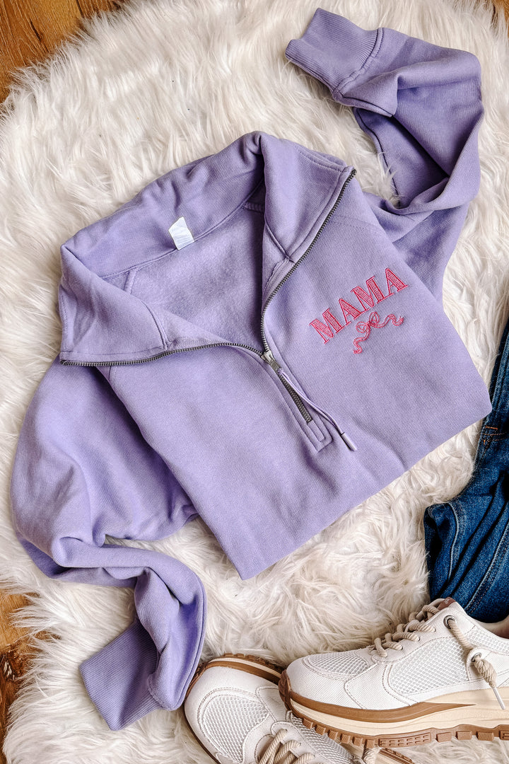 MAMA Ribbon Embroidered Half Zip - Orchid