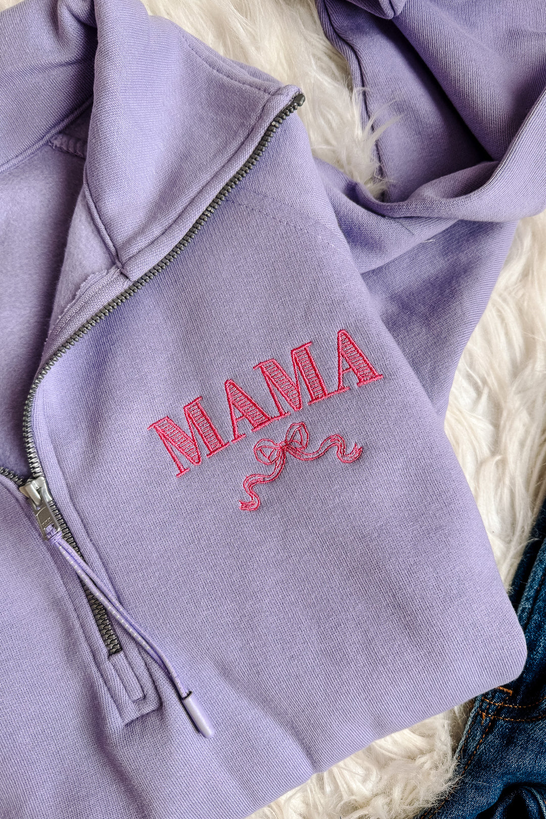 MAMA Ribbon Embroidered Half Zip - Orchid